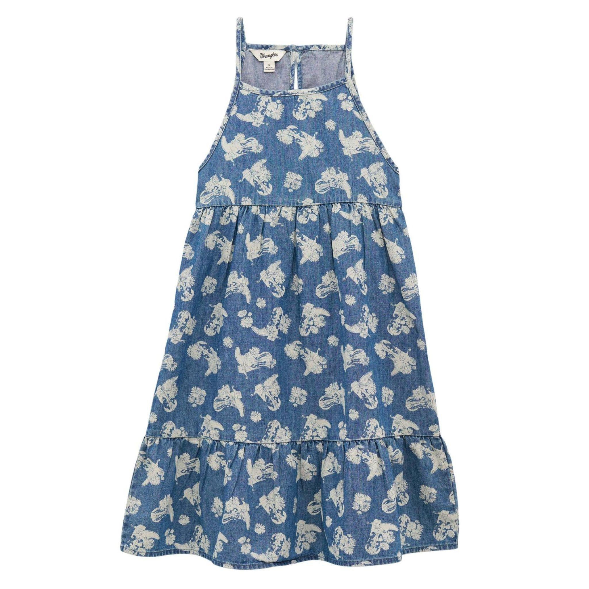 Wrangler Girl's Sleeveless Printed Denim Swing Dress Light Denim – Centre Boot Company